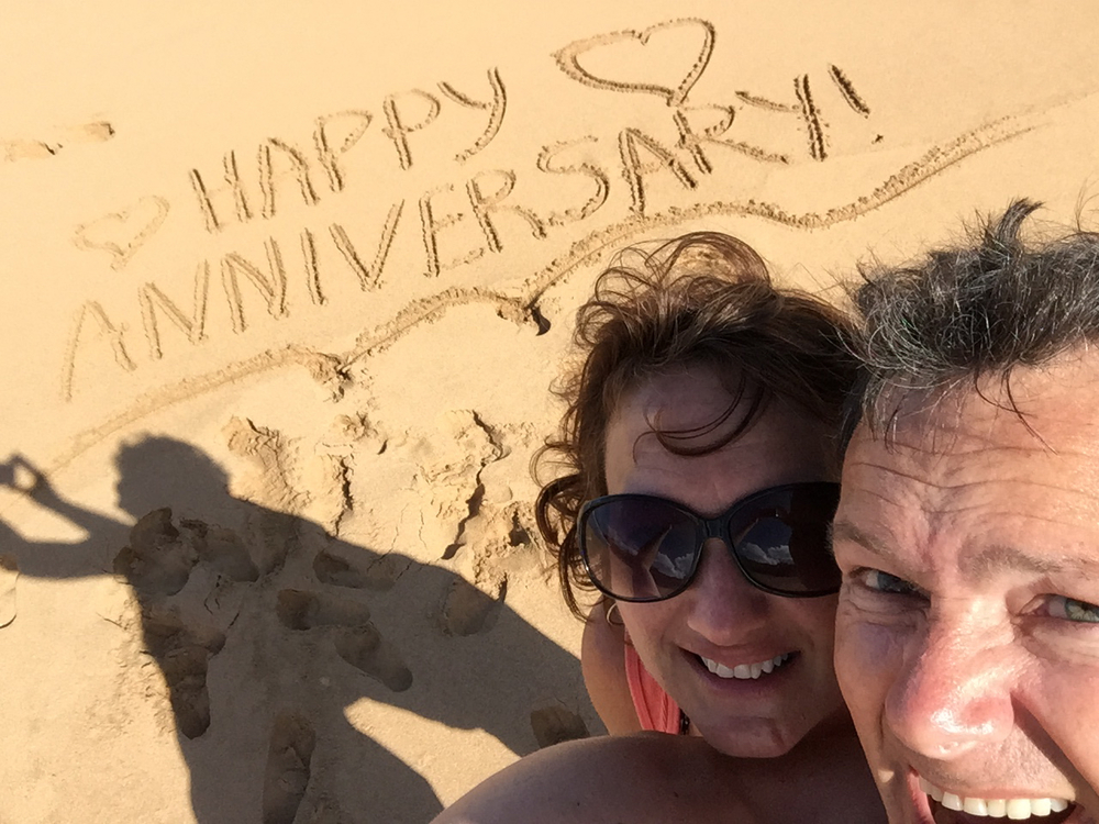 Although our photography skills aren’t quite that of Maison and Caleb’s, this is one of my favorite selfies from our recent 30th anniversary trip.  We’re at Secret’s Beach on Kauai + believe me that this beach lives up to its name.  You really need to know how to find it, but once you do, it’s worth every bit of effort.